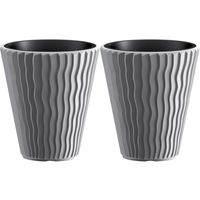 Plantenpot/bloempot Sand Waves - 2x - buiten/binnen - kunststof - steengrijs - D39 x H43 cm