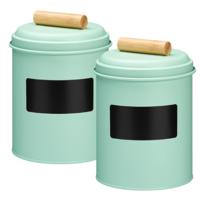 Voorraadpotten met krijtbord etiketten - 4x - 14 x 20 cm - metaal - groen - keuken voorraadpotten