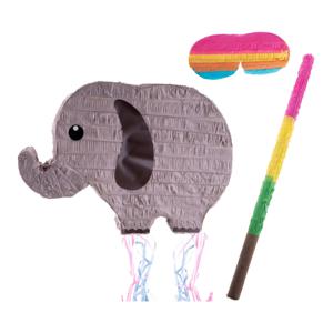 Verjaardag Pinata Olifant - 43 x 30 cm - papier - set met stok en masker