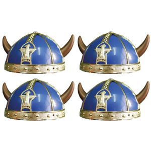 4x stuks gallier/Vikingen verkleed helm blauw met hoorns