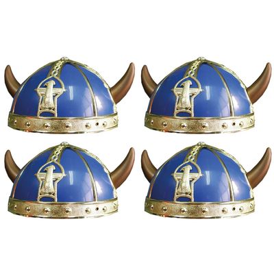 4x stuks gallier/Vikingen verkleed helm blauw met hoorns