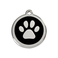 Paw Print Black roestvrijstalen hondenpenning medium/gemiddeld dia. 3 cm - RedDingo - thumbnail