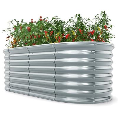 Metalen Ovaal Verhoogd Bed met Open Bodem Plantenbak Koud Frame Gegolfd Metalen Bloembed Grijs