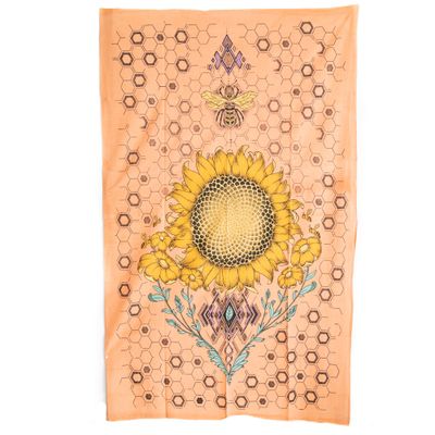 Authentiek Wandkleed Katoen Zonnebloem en Bij (215 x 135 cm)