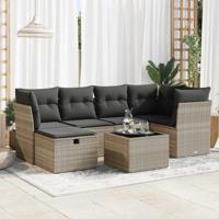 7-delige Loungeset met kussens poly rattan lichtgrijs