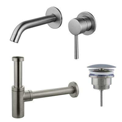 Fortifura Calvi Wastafelkraanset - inbouw wastafelkraan - always open plug - design sifon - Geborsteld RVS PVD (RVS) SW377860/SW696207/SW696212