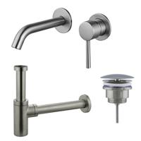 Fortifura Calvi Wastafelkraanset - inbouw wastafelkraan - always open plug - design sifon - Geborsteld RVS PVD (RVS) SW377860/SW696207/SW696212 Fortifura Calvi Wastafelkraanset - inbouw wastafelkraan - always open plug - design sifon - Geborsteld RVS PVD (RVS) SW377860/SW696207/SW696212