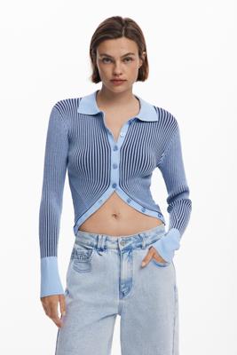 Gestreepte trui met knopen - BLUE - XL