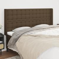 Hoofdbord met randen 163x16x118/128 cm stof donkerbruin