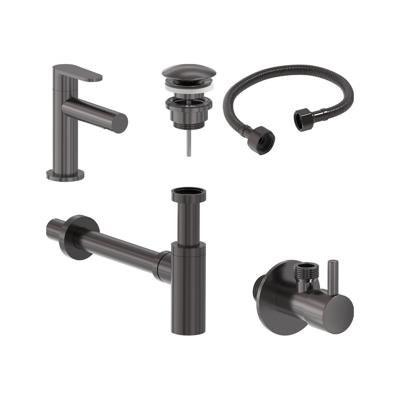 Fonteinkraan Combiset+ MAY Forma S Model Fonteinkraan, Designplug Always Open, Designsifon & Hoekstopkraan Geborsteld Carbon Black PVD