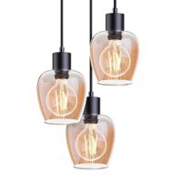 Zora - LED Hanglamp Glas - Amberkleurig - 3 lichtpunten - E27 - Zwart - IP20 - Hanglamp glazen bollen Zora - LED Hanglamp Glas - Amberkleurig - 3 lichtpunten - E27 - Zwart - IP20 - Hanglamp glazen bollen
