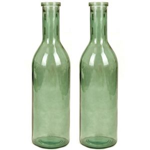 Set van 2x stuks transparante/groene fles vaas/vazen van eco glas 18 x 75 cm - Vazen