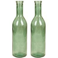 Set van 2x stuks transparante/groene fles vaas/vazen van eco glas 18 x 75 cm - Vazen - thumbnail