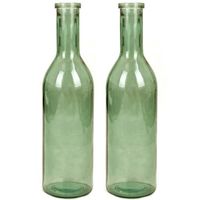 Set van 2x stuks transparante/groene fles vaas/vazen van eco glas 18 x 75 cm - Vazen