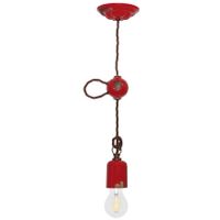 Pendel hanglamp porcelein rood met bruin textielsnoer 160cm E27