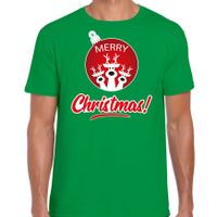 Rendier Kerstbal shirt / Kerst t-shirt Merry Christmas groen voor heren