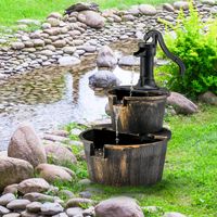 Houten Fontein met Waterpomp Tuinfontein Houten Vat voor Tuin Terras Gazon Achtertuin Antiek Brons - thumbnail