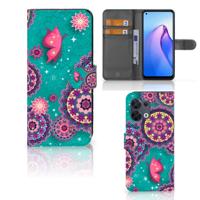 OPPO Reno8 Hoesje Cirkels en Vlinders | Portemonnee hoesje OPPO Reno8 Hoesje Cirkels en Vlinders | Portemonnee hoesje