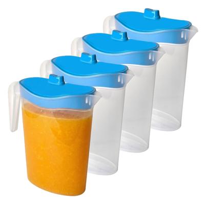 Waterkan/sapkan met afsluitbare deksel in blauw - 4x - 1,5 liter - kunststof - 9 x 21 cm Waterkan/sapkan met afsluitbare deksel in blauw - 4x - 1,5 liter - kunststof - 9 x 21 cm