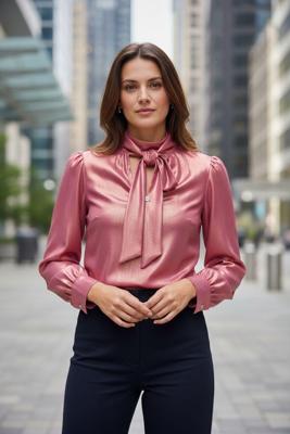 Zip73 Twisted Collar Blouse W25/205/04/850 Blouse 850 Metallic Coral