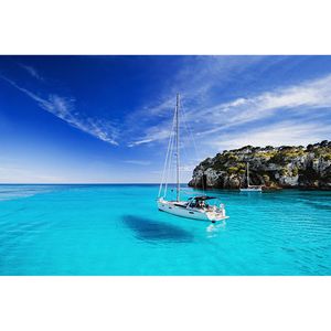 Inductiebeschermer - Boot in blauwe zee - 85x55 cm