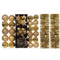 Kerstversiering set - goud - kerstballen, ornamenten en folie slingers - kunststof - thumbnail