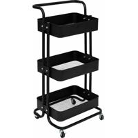 5Five Keuken/badkamer opberg trolley - 3 laags - zwart - 45 x 36 x 86 cm - mesh metaal
