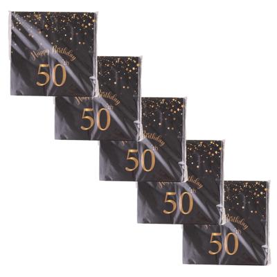 Verjaardag feest servetten - leeftijd 50 jaar - 100x stuks - zwart/goud - 33 x 33 cm