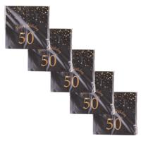 Verjaardag feest servetten - leeftijd 50 jaar - 100x stuks - zwart/goud - 33 x 33 cm