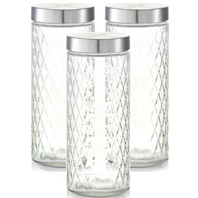 3x Glazen voorraadpotten/bewaarpotten 2000 ml geruit 11 x 27 cm