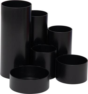 MAULtubo pennenbak, 6 vaks, Ø 15 x 12,5 cm, voor 85% uit gerecycleerd PS, zwart