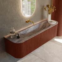 Badmeubel Mondiaz Kurve-Dlux | 160 cm | Meubelkleur Ruby | Wastafelkleur Oza | Solid surface | Wasbak midden spoelbak | Zonder kraangat(en)