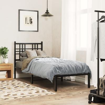 Bedframe met hoofdbord metaal zwart 75x190 cm