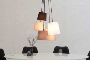 Design hanglamp LEVELS zwart grijs wit met 5 linnen kappen - 37742