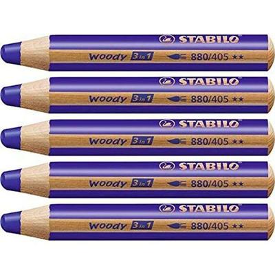 Kleurpotloden Stabilo Woody Marineblauw 3 in 1 (5 Stuks)