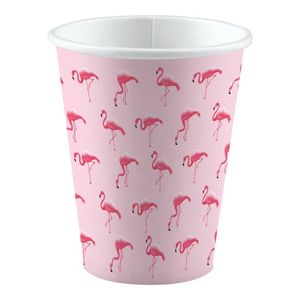 8x stuks Flamingo vogels thema feest bekers 250 ml - Feestbekertjes