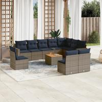 11-delige Loungeset met kussens poly rattan grijs