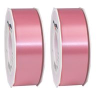 2x Luxe roze kunststof linten rollen 4 cm x 91 meter cadeaulint verpakkingsmateriaal - Cadeaulinten