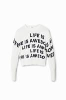 Cropped trui "Life is awesome" - WHITE - XL