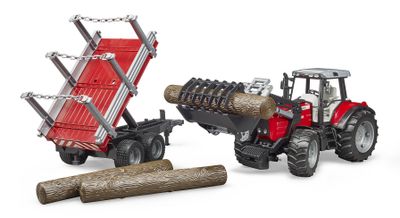 bruder Massey Ferguson 7480 met voorlader en houttrailer modelvoertuig