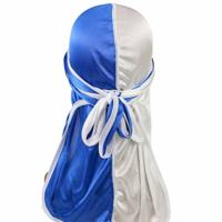 Dubbel gekleurd zijde satijn lange staart Pirate Hat tulband GLB chemotherapie GLB (wit blauw)
