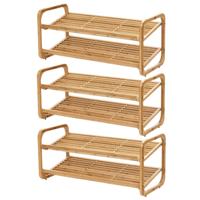 Zeller schoenenrek - 3x - bamboe hout - 2-laags - 74 x 33 x 33 cm - stapelbaar - schoenen standaard