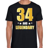 34 and legendary verjaardag cadeau t-shirt - zwart - gouden letters - heren - 34 jaar geworden
