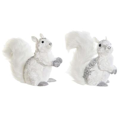 Kerstversiering DKD Home Decor Wit Eekhoorn 22 x 11 x 22 cm (2 Stuks)