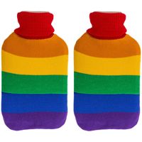 Warmwater kruik - 2x - Pride/regenboog thema kleuren - 2 liter - 18 x 34 cm - Kruiken - thumbnail