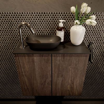 Mondiaz Fowy toiletmeubel 60cm dark brown met blad en waskom urban links 1 kraangat