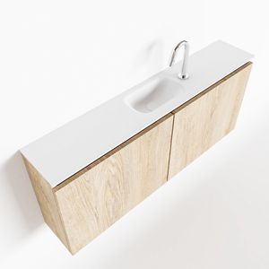 MONDIAZ TURE 120cm toiletmeubel washed oak. EDEN wastafel talc midden 1 kraangat