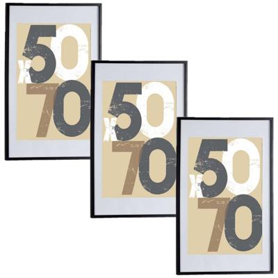3x stuks houten fotolijst - zwart - 60 x 90 cm - fotolijstje - met passe-partout - decoratie