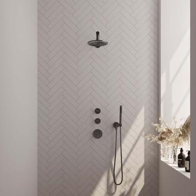 Regendoucheset Inbouw Brauer Gunmetal Edition Thermostatisch 30cm met Wandarm en Handdouche 3-Standen Losse Stopkranen Geborsteld Gunmetal
