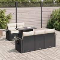 6-delige Loungeset met kussens poly rattan zwart